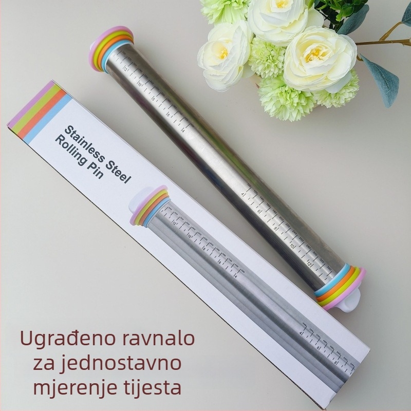 Nehrđajući čelični valjak za tijesto s podešavanjem debljine i mjernim oznakama, alat za mijesenje tijesta i razvlačenje tijesta za knedlice.