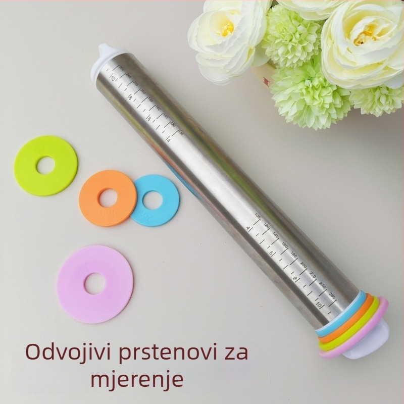 Nehrđajući čelični valjak za tijesto s podešavanjem debljine i mjernim oznakama, alat za mijesenje tijesta i razvlačenje tijesta za knedlice.