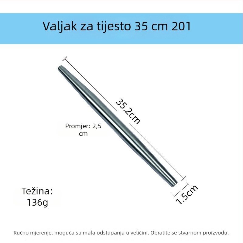 Nehrđajući čelični debeli valjak za tijesto, za listove knedli, neprijanjajući
