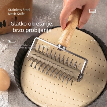 Pizza bušač od nehrđajućeg čelika, igličasti valjak, nož za tijesto i valjak – set alata za pečenje