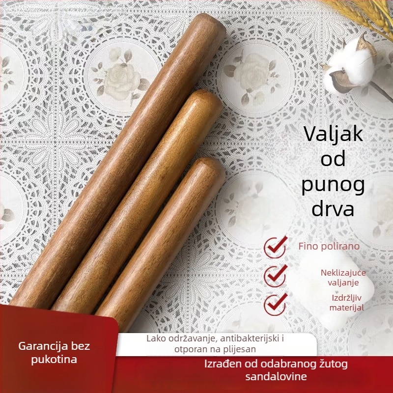 Premium masivni drveni valjak za tijesto, ekstra veliki, od sandalovog drveta, za listove za knedle, kuhinjski alat