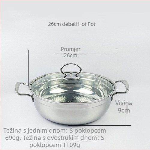 Set posuda od debelog nehrđajućeg čelika za hot pot i juhu, velika zapremina 2.1–4 L, za kućnu i komercijalnu upotrebu, kompatibilno s plinskim i indukcijskim pločama, poklon za otvorenje