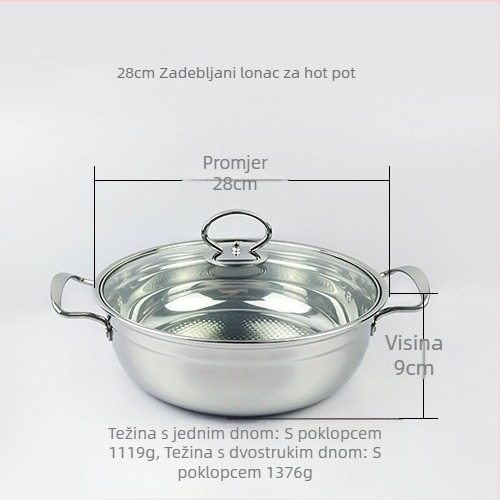 Set posuda od debelog nehrđajućeg čelika za hot pot i juhu, velika zapremina 2.1–4 L, za kućnu i komercijalnu upotrebu, kompatibilno s plinskim i indukcijskim pločama, poklon za otvorenje