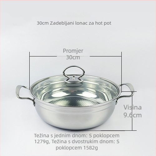 Set posuda od debelog nehrđajućeg čelika za hot pot i juhu, velika zapremina 2.1–4 L, za kućnu i komercijalnu upotrebu, kompatibilno s plinskim i indukcijskim pločama, poklon za otvorenje