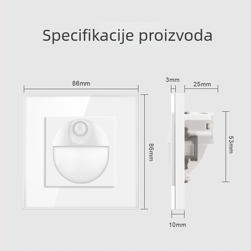 Europski standard 86-tip inteligentno svjetlo za stepenice sa senzorom pokreta, ugrađeno u zid, LED noćno svjetlo