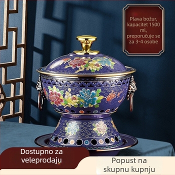 Cloisonné bakreni lonac za kućnu upotrebu – Stari Pekin stil, mosazna unutarnja obloga, kapacitet 2,1–4 L, bez električne energije