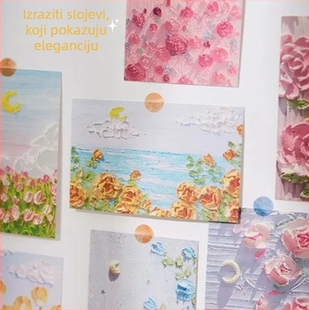Kartica s uljem, ručno oslikana, praznična ilustracija, umirujuća čestitka za rođendan, prostor za poruku, zidna dekoracija, ideja za poklon