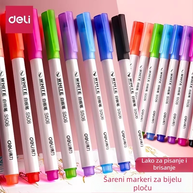 Deli markeri za bijelu ploču S506/S504, višebojni set (12/8/4 boja), lako brisanje, za nastavu i crtanje
