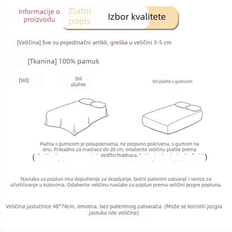 Posteljina od 100% pamuka, twill tkanina, reaktivno tiskanje i bojanje, moderni minimalistički stil za kućnu upotrebu