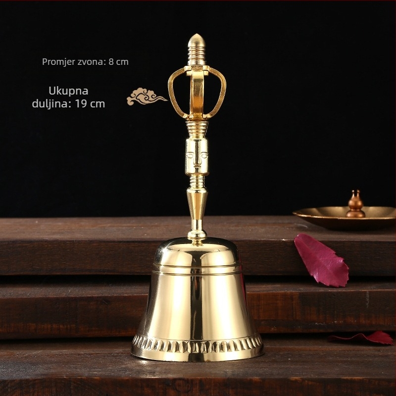 Bakrena budistička ručna zvona sa četverokutnom glavom, Vajra zvon i tropruga zvona – ritualni instrument