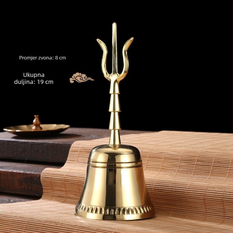 Bakrena budistička ručna zvona sa četverokutnom glavom, Vajra zvon i tropruga zvona – ritualni instrument