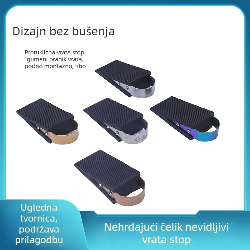 Nehrđajući čelični podni doraz za vrata, bez bušenja, protuklizni gumeni amortizer, zaštita od udara, za kućnu upotrebu