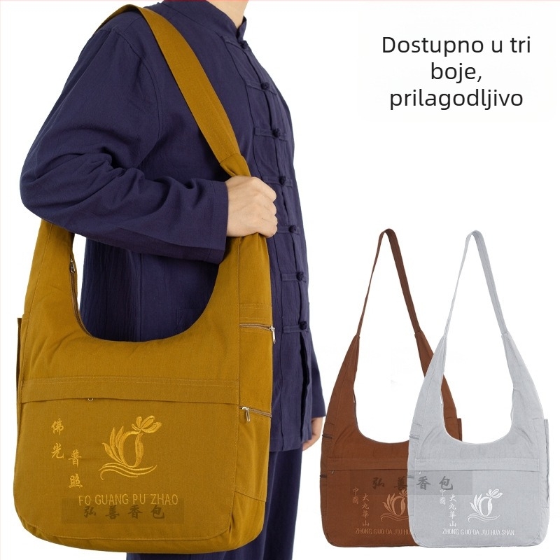 Hongshan Jiuhua Mountain platnena torbica za tamjan, oblik polumjeseca, budistička crossbody torba
