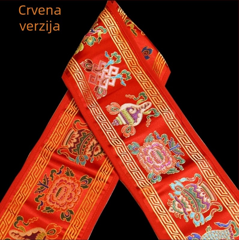 Tibetanski tantrični budistički stolni ukras s osam sretnih simbola, podmetač za čaše i podloga za dharma instrumente, duljina oko 1,2 m