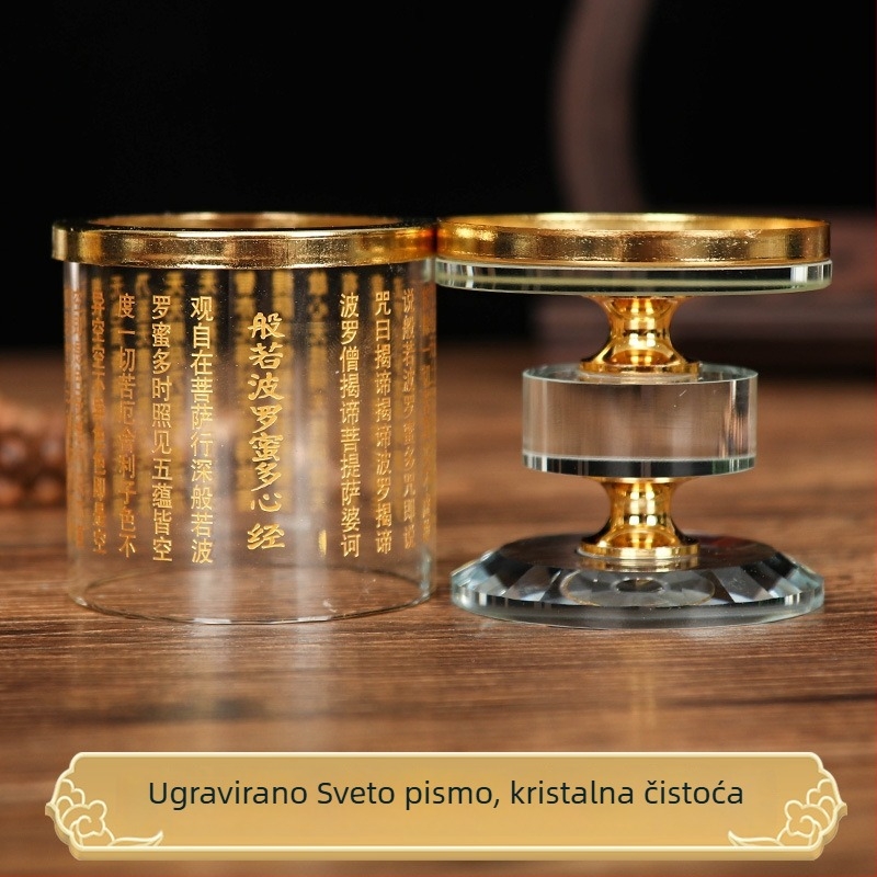 Kristalni držač maslene lampe s lotosom i poklopcem, namijenjen ponudi pred Budom