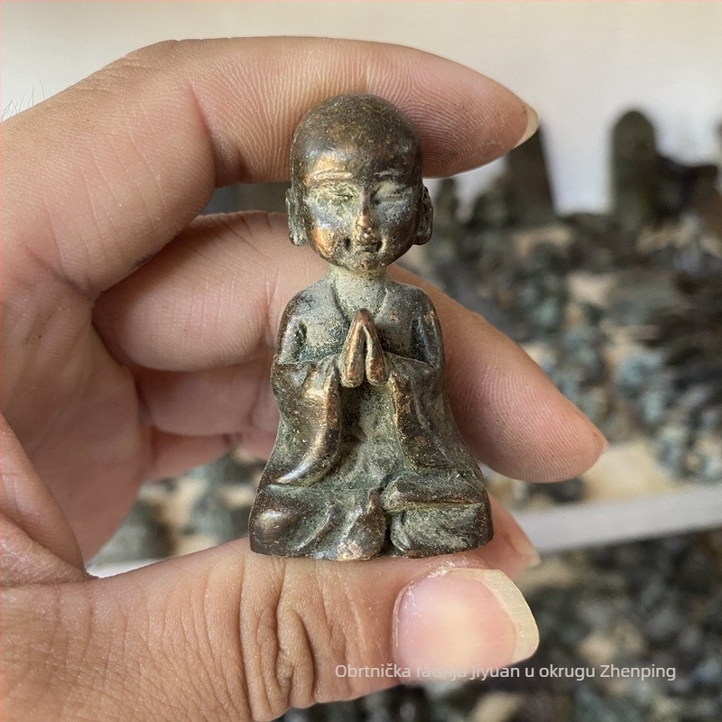 Antička Buddha Liječnik kipica, patinirana bakrena boja, dekorativna stolna figura za dom, mala Buddha figura za zbirku