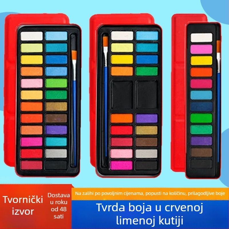 Gouache set 24 boje u crvenoj metalnoj kutiji za djecu