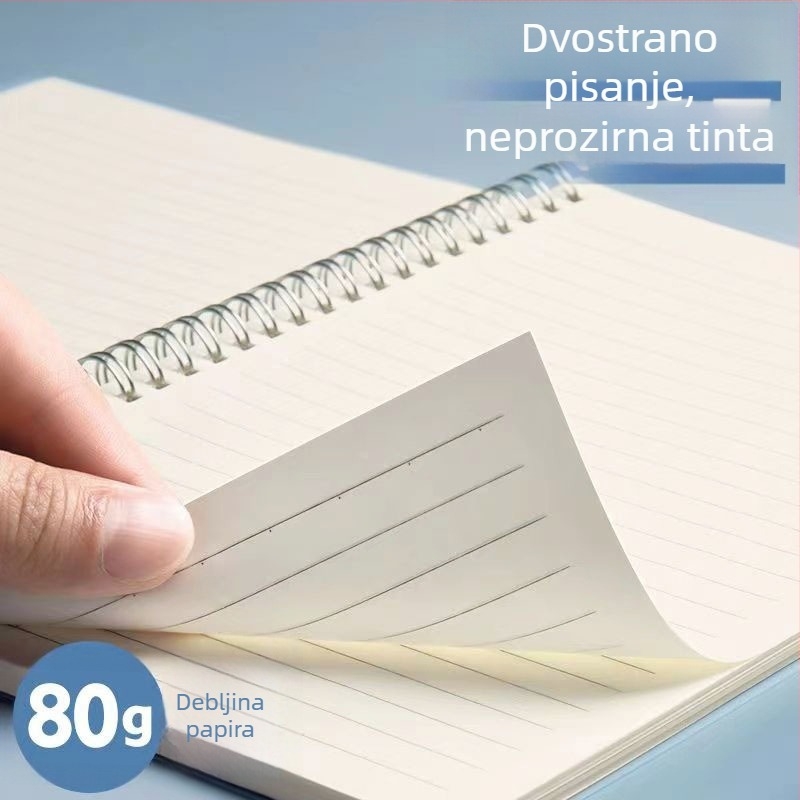 A5 spiralna bilježnica s prozirnim mat PP omotom, listovi s odvojenim stranicama, 80 stranica