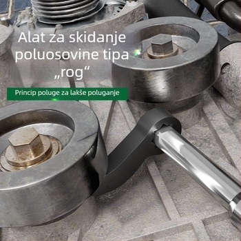 Alat za demontažu poluosovine u obliku roga, s leverom, odvajivačem i ključem