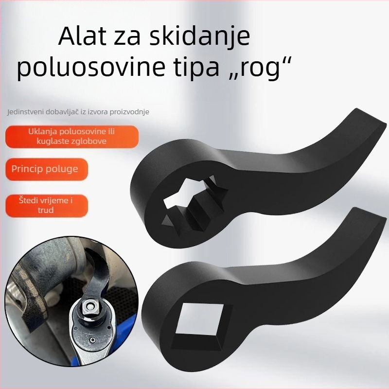 Alat za demontažu poluosovine u obliku roga, s leverom, odvajivačem i ključem