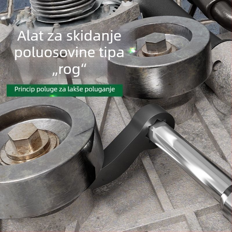 Alat za demontažu poluosovine u obliku roga, s leverom, odvajivačem i ključem