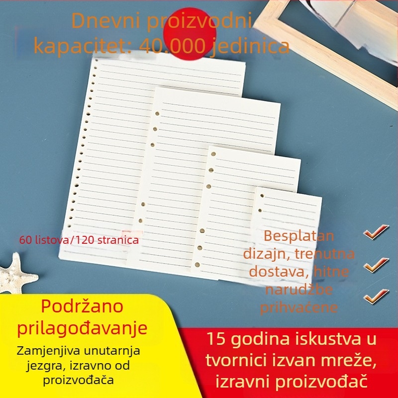 A6 listovi s prorezima, odvojivi unutarnji listovi, B5 papir s mrežom od 26 rupa, 6 rupa, višefunkcionalni poslovni planer refill