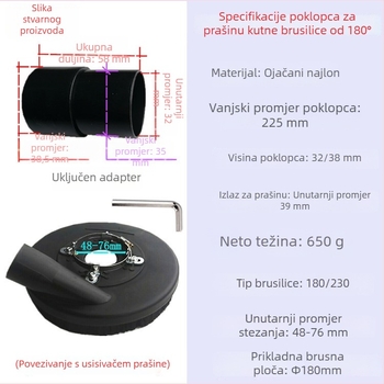 Bobon 180 Pokrov za prašinu za 7-inčnu kutnu brusilicu, ojačani najlon, za brušenje kamena i betona