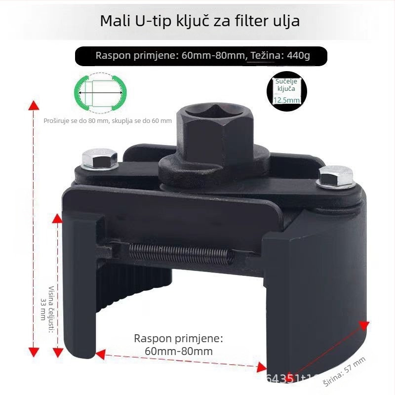 U-oblik ključ za filter ulja — višenamjenski podesivi alat za uklanjanje filtra
