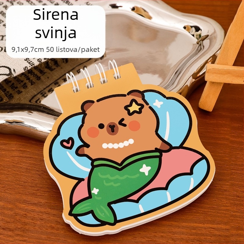 Notes u obliku kapibare sa spiralnom vezom, sladak preklopni dizajn s praznim stranice, školskog pribora za učenike, dimenzije 9,7 × 9,1 cm, 50 listova