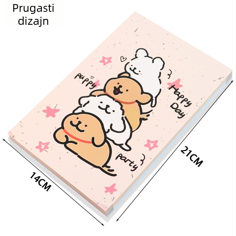 A5 bilježnica s konturama psa, obojane stranice, plosni raspored, slatki crtani stil, 100 g debeli papir, školski dnevnik