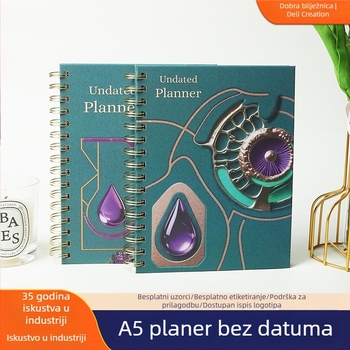A5 međunarodni planer bez kalendara, tvrdi uvez sa spiralom, s podijeljenim stranicama, punobojni engleski planer za 2026. godinu