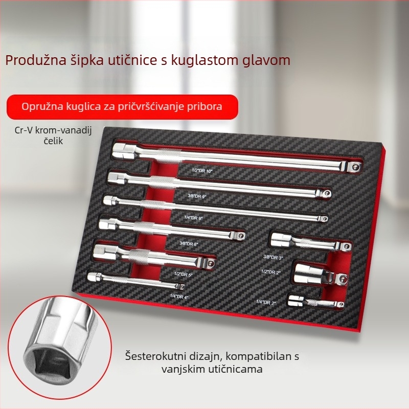 Set šipki s kugličnom glavom, produžni štapovi i dugi štapovi različitih duljina (Velika, Srednja, Mala)