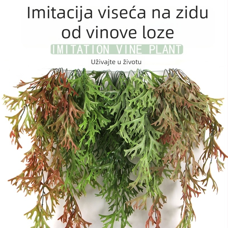 Dekorativna zidna viseća od umjetnih biljaka s lišćem nalik rogovima jelena, paprati i zelenim elementima od ratana