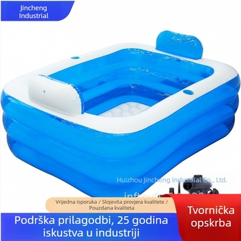 PVC napuhujući dvostruki bazen za kupanje, pravokutnog oblika, s dnom s tri prstena mjehurića i dvostrukim naslonom za leđa, za odrasle