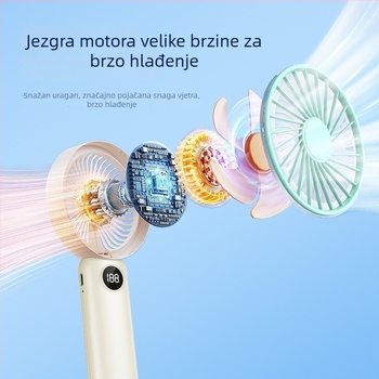 USB ručni mini ventilator s digitalnim zaslonom, ugrađena baterija 1000–1200mAh, 3 lopatice, 5V, 4.1W, šest brzina, kompaktni prijenosni stolni ventilator za ured
