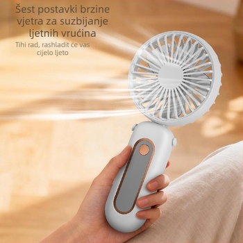 Sklopivi ručni ventilator za nošenje oko vrata s USB punjenjem, 6 brzina, snažan protok zraka, višenamjenski stolni ventilator