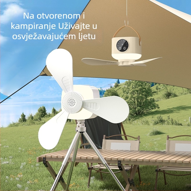 Mini višefunkcijski vanjski ventilator s rasvjetom za kampiranje, stolni i zidni držač, punjiv, daljinski upravljač.