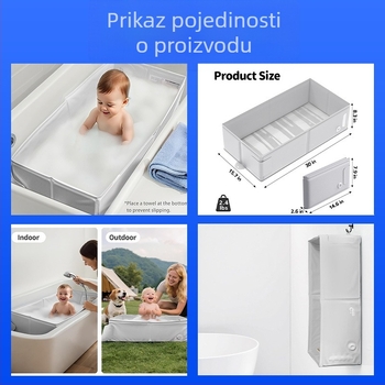 Sklopiva dječja kada za kupanje, za kuću i putovanja, prijenosna u obliku pravokutnika