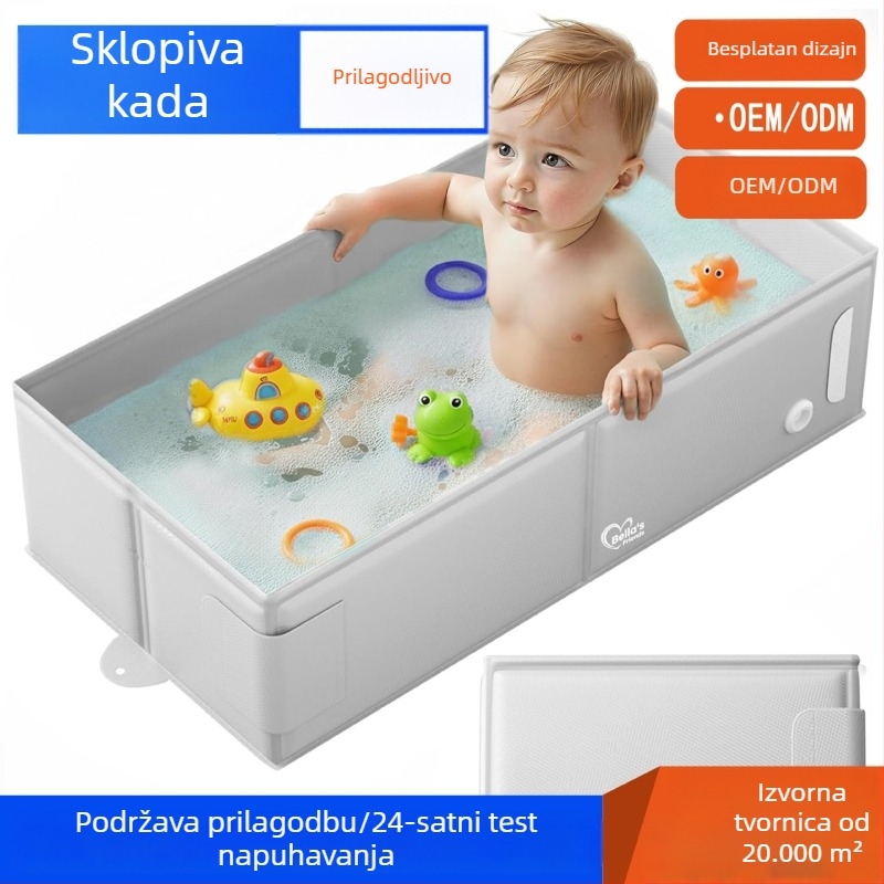 Sklopiva dječja kada za kupanje, za kuću i putovanja, prijenosna u obliku pravokutnika