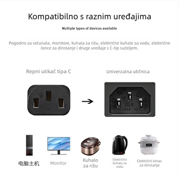 Kabel za napajanje s bakarom obloženim aluminijem, 3-žilni, britanski standard 3-pinski utikač, crna, 0,75 mm², duljina 1,2–3 m, završni konektor