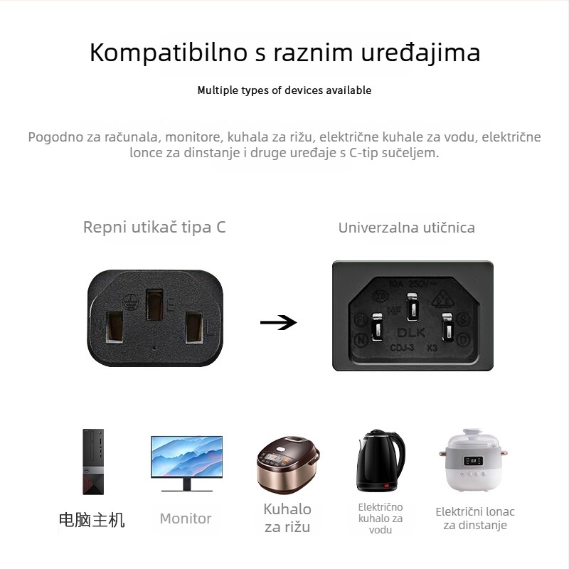 Kabel za napajanje s bakarom obloženim aluminijem, 3-žilni, britanski standard 3-pinski utikač, crna, 0,75 mm², duljina 1,2–3 m, završni konektor
