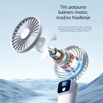 Ručni prijenosni ventilator, mini, s digitalnim zaslonom, sklopiv, tih, lagan, blag povjetarac