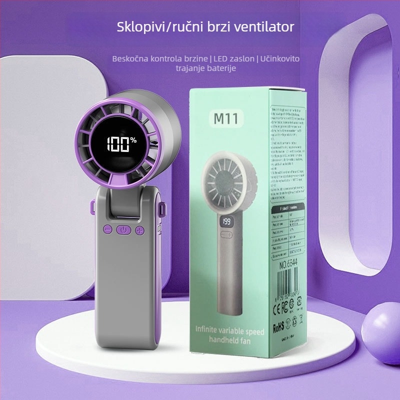 Novi prijenosni vanjski USB mini ventilator, sklapan, visoke brzine, za nošenje oko vrata ili u ruci, USB punjenje