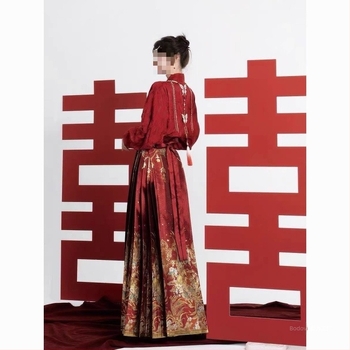 Hanfu haljina tradicionalnog kineskog stila za nazdravljanje, zaruke i vjenčanje, crvena mamian suknja, vjenčani komplet