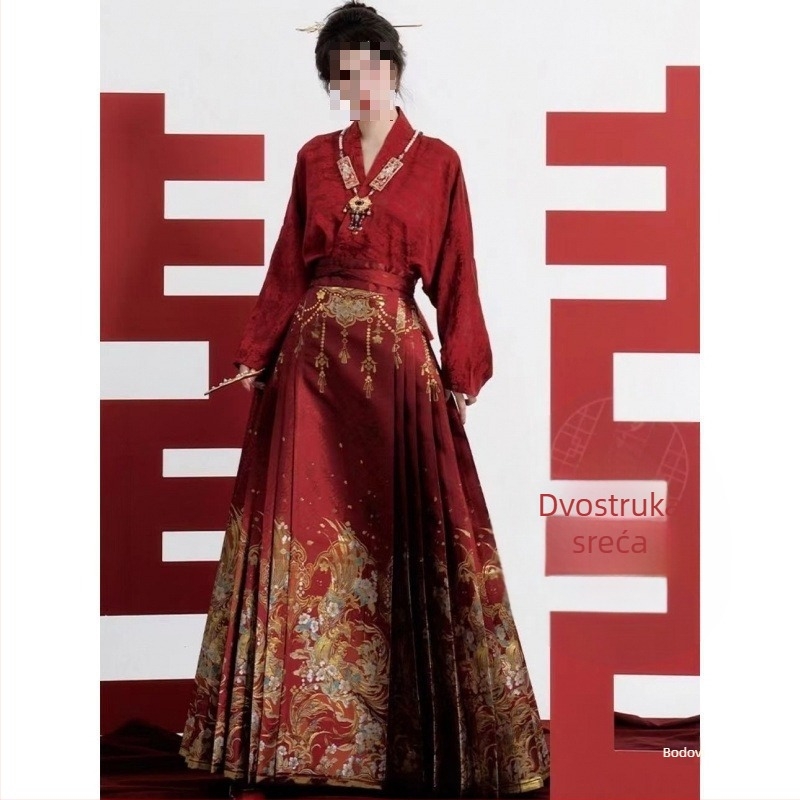 Hanfu haljina tradicionalnog kineskog stila za nazdravljanje, zaruke i vjenčanje, crvena mamian suknja, vjenčani komplet