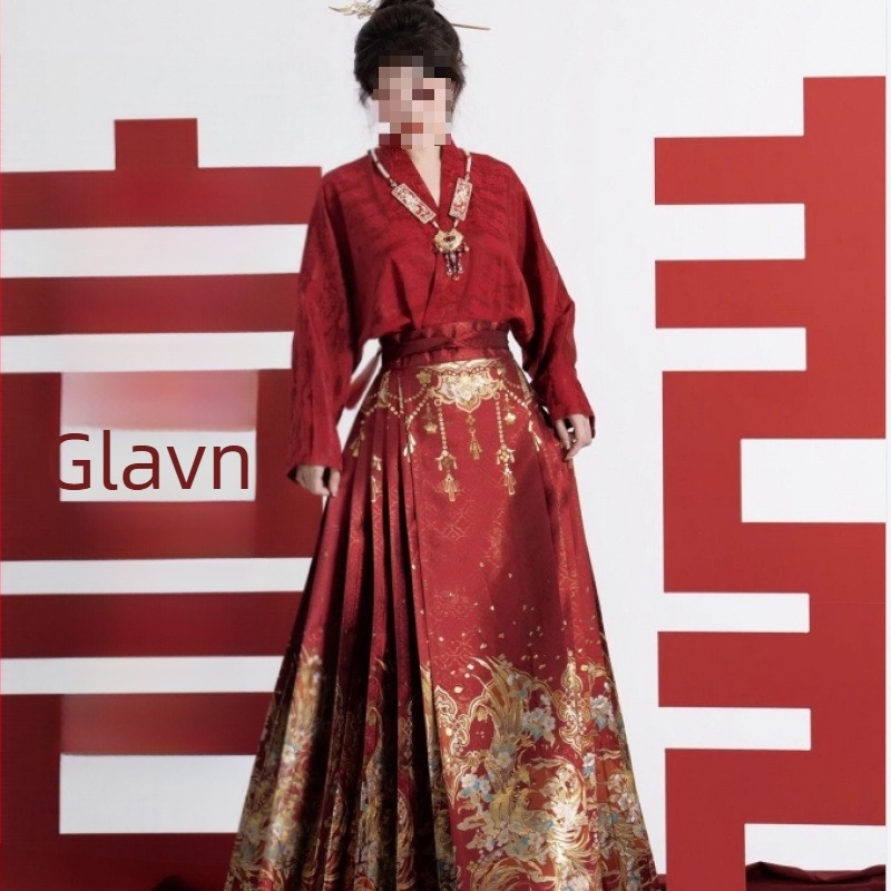 Hanfu haljina tradicionalnog kineskog stila za nazdravljanje, zaruke i vjenčanje, crvena mamian suknja, vjenčani komplet