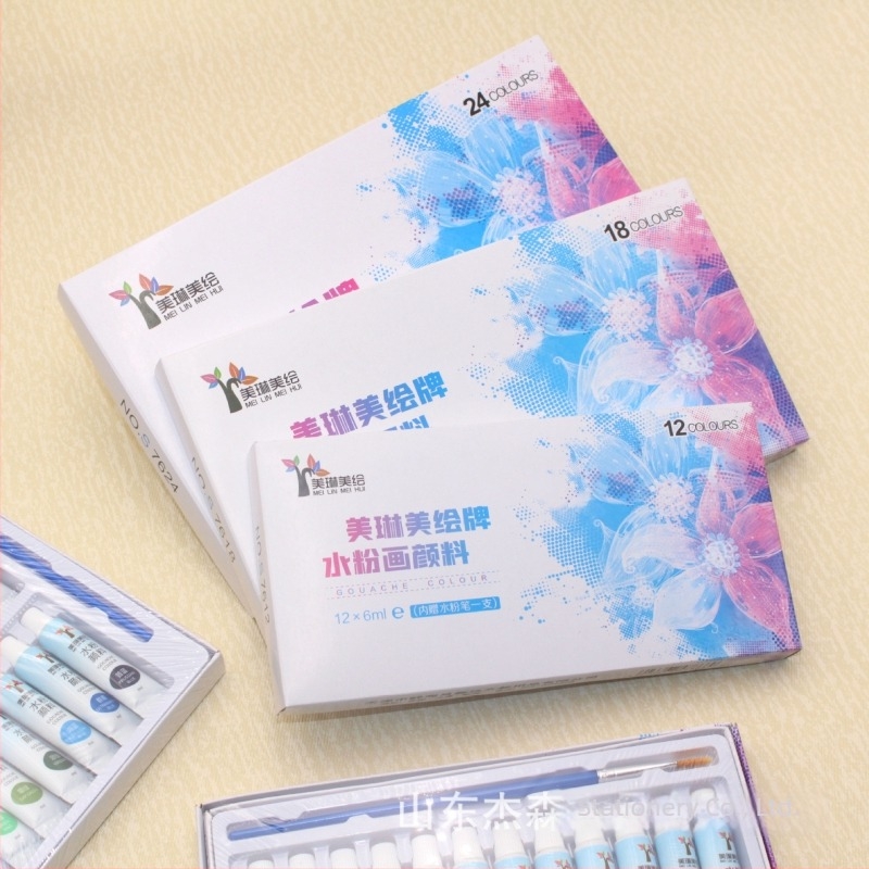 Meilin 24 gouache boje, prijenosni dječji set s četkicom, 6 ml cijevi