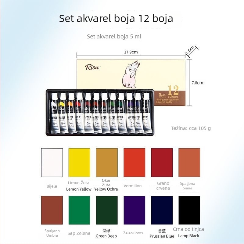 Risa 24 boje akvarela, vodotopljive, prijenosni komplet za skiciranje u kutiji
