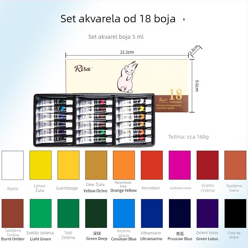 Risa 24 boje akvarela, vodotopljive, prijenosni komplet za skiciranje u kutiji