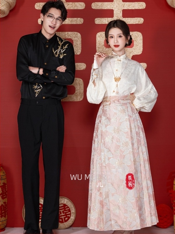 Roza Hanfu set za zaruke, 2026 stil, kineski nadahnut svečani komad za svadbeni toast